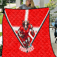 Personalized Switzerland Football Bull Mascot Quilt Swiss Flag And Alps Mountain Background With Muscular Bull Art