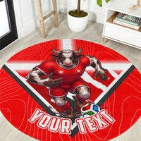Personalized Switzerland Football Bull Mascot Round Carpet Swiss Flag And Alps Mountain Background With Muscular Bull Art