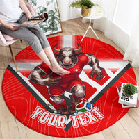 Personalized Switzerland Football Bull Mascot Round Carpet Swiss Flag And Alps Mountain Background With Muscular Bull Art