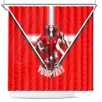 Personalized Switzerland Football Bull Mascot Shower Curtain Swiss Flag And Alps Mountain Background With Muscular Bull Art