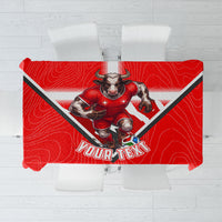 Personalized Switzerland Football Bull Mascot Tablecloth Swiss Flag And Alps Mountain Background With Muscular Bull Art