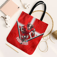 Personalized Switzerland Football Bull Mascot Tote Bag Swiss Flag And Alps Mountain Background With Muscular Bull Art