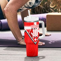 Personalized Switzerland Football Bull Mascot Tumbler With Handle Swiss Flag And Alps Mountain Background With Muscular Bull Art