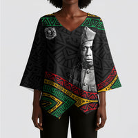 Henry Johnson Black History Month Kimono Sleeve Blouse Pan African Colors Tribal Geometric Pattern
