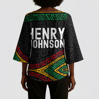 Henry Johnson Black History Month Kimono Sleeve Blouse Pan African Colors Tribal Geometric Pattern