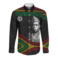 Henry Johnson Black History Month Long Sleeve Button Shirt Pan African Colors Tribal Geometric Pattern