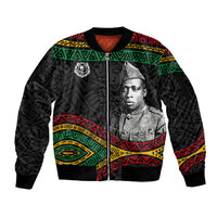 Henry Johnson Black History Month Sleeve Zip Bomber Jacket Pan African Colors Tribal Geometric Pattern