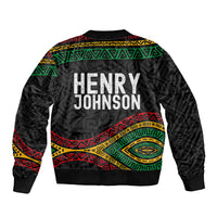 Henry Johnson Black History Month Sleeve Zip Bomber Jacket Pan African Colors Tribal Geometric Pattern