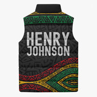 Henry Johnson Black History Month Sleeveless Puffer Jacket Pan African Colors Tribal Geometric Pattern