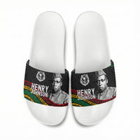 Henry Johnson Black History Month Slide Sandals Pan African Colors Tribal Geometric Pattern