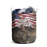 Henry Johnson Black History Month Laundry Basket Distressed US Flag American Hero Portrait