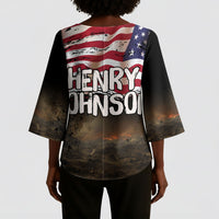 Henry Johnson Black History Month Kimono Sleeve Blouse Distressed US Flag American Hero Portrait