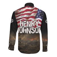 Henry Johnson Black History Month Long Sleeve Button Shirt Distressed US Flag American Hero Portrait