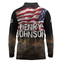 Henry Johnson Black History Month Long Sleeve Polo Shirt Distressed US Flag American Hero Portrait