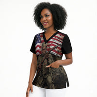 Henry Johnson Black History Month Scrub Top Distressed US Flag American Hero Portrait