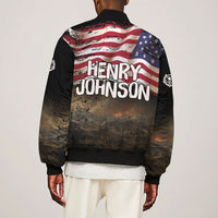 Henry Johnson Black History Month Sleeve Zip Bomber Jacket Distressed US Flag American Hero Portrait