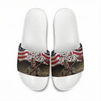 Henry Johnson Black History Month Slide Sandals Distressed US Flag American Hero Portrait