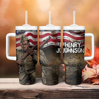 Henry Johnson Black History Month Tumbler With Handle Distressed US Flag American Hero Portrait