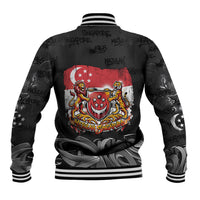 Singapore National Flag Day Baseball Jacket Lion Tiger Coat Of Arms Grunge Graffiti