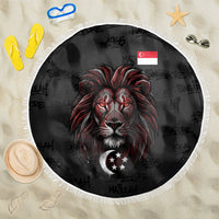 Singapore National Flag Day Beach Blanket Lion Tiger Coat Of Arms Grunge Graffiti