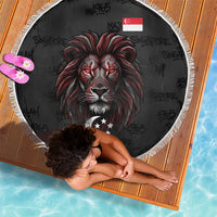 Singapore National Flag Day Beach Blanket Lion Tiger Coat Of Arms Grunge Graffiti