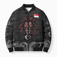 Singapore National Flag Day Bomber Puffer Jacket Lion Tiger Coat Of Arms Grunge Graffiti