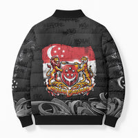 Singapore National Flag Day Bomber Puffer Jacket Lion Tiger Coat Of Arms Grunge Graffiti