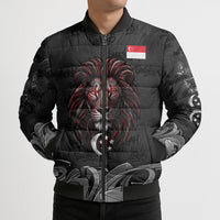 Singapore National Flag Day Bomber Puffer Jacket Lion Tiger Coat Of Arms Grunge Graffiti