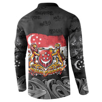 Singapore National Flag Day Button Sweatshirt Lion Tiger Coat Of Arms Grunge Graffiti