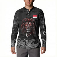 Singapore National Flag Day Button Sweatshirt Lion Tiger Coat Of Arms Grunge Graffiti