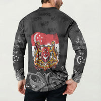 Singapore National Flag Day Button Sweatshirt Lion Tiger Coat Of Arms Grunge Graffiti
