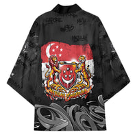 Singapore National Flag Day Kimono Lion Tiger Coat Of Arms Grunge Graffiti