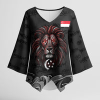 Singapore National Flag Day Kimono Sleeve Blouse Lion Tiger Coat Of Arms Grunge Graffiti