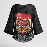 Singapore National Flag Day Kimono Sleeve Blouse Lion Tiger Coat Of Arms Grunge Graffiti
