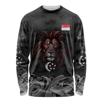 Singapore National Flag Day Long Sleeve Shirt Lion Tiger Coat Of Arms Grunge Graffiti
