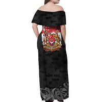 Singapore National Flag Day Off Shoulder Maxi Dress Lion Tiger Coat Of Arms Grunge Graffiti