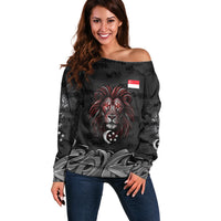 Singapore National Flag Day Off Shoulder Sweater Lion Tiger Coat Of Arms Grunge Graffiti