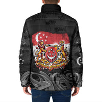 Singapore National Flag Day Padded Jacket Lion Tiger Coat Of Arms Grunge Graffiti