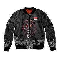 Singapore National Flag Day Sleeve Zip Bomber Jacket Lion Tiger Coat Of Arms Grunge Graffiti