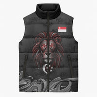 Singapore National Flag Day Sleeveless Puffer Jacket Lion Tiger Coat Of Arms Grunge Graffiti