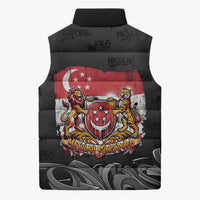 Singapore National Flag Day Sleeveless Puffer Jacket Lion Tiger Coat Of Arms Grunge Graffiti