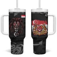 Singapore National Flag Day Tumbler With Handle Lion Tiger Coat Of Arms Grunge Graffiti
