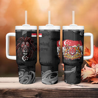 Singapore National Flag Day Tumbler With Handle Lion Tiger Coat Of Arms Grunge Graffiti
