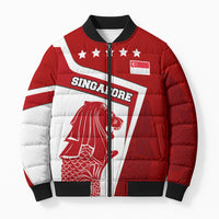 Singapore Merlion Bomber Puffer Jacket National Flag Day Patriotic Crescent Moon And Stars