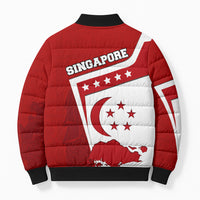 Singapore Merlion Bomber Puffer Jacket National Flag Day Patriotic Crescent Moon And Stars