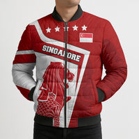 Singapore Merlion Bomber Puffer Jacket National Flag Day Patriotic Crescent Moon And Stars