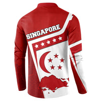 Singapore Merlion Button Sweatshirt National Flag Day Patriotic Crescent Moon And Stars