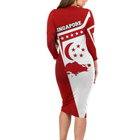 Singapore Merlion Long Sleeve Bodycon Dress National Flag Day Patriotic Crescent Moon And Stars
