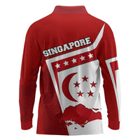 Singapore Merlion Long Sleeve Polo Shirt National Flag Day Patriotic Crescent Moon And Stars