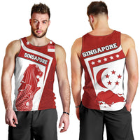 Singapore Merlion Men Tank Top National Flag Day Patriotic Crescent Moon And Stars